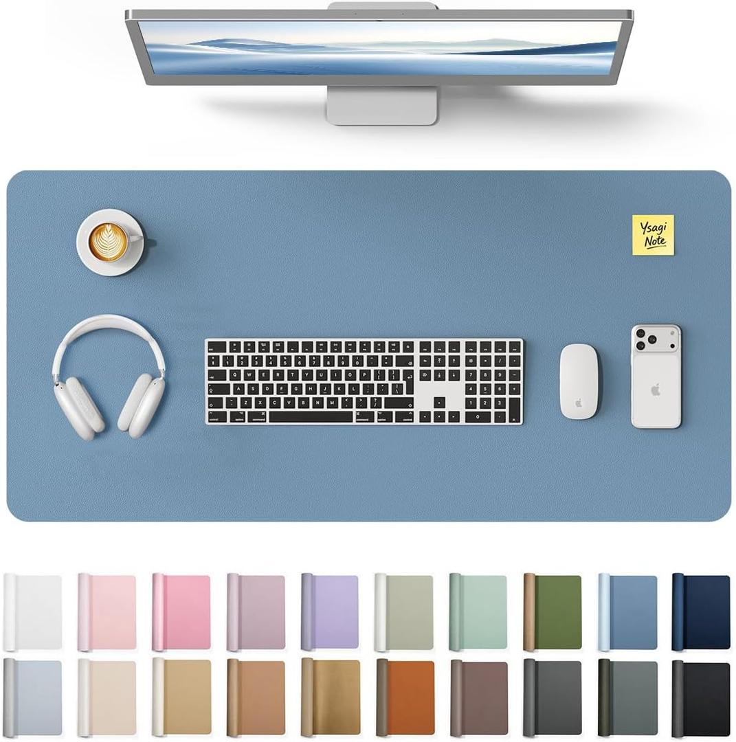 YSAGi Leather Desk Protector, Office Mat, Large Mouse Pad, Non-Slip PU Leather Blotter, Laptop Desk, Waterproof Writing Pad for Office and Home (Blue, 31.5" x 15.8")
