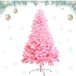 Christmas Tree with Metal Stand, 4FT Pink Artificial Christmas Tree with 300 Branches Tips, Easy Assembly Unlit Xmas Tree for Christmas Decorations
