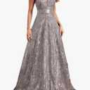 Women's Sleeveless Deep V-Neck Sequins Evening Dresses Long Wedding Party Prom Cocktail Dress Maxi Gown, Small