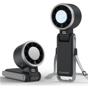 PlayHot Portable Handheld Turbo Fan with Ice Cooling, Rechargeable Personal Fan, Up tp 12Hrs Cooling, 5 Speed 25550RPM Powerful Portable Fan for Travel, Outdoor, Camping, Hiking (Black)