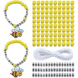 Ferreve 36 Sets Sunday School Bee Crafts Religious Bee Bracelet Crafts Kit Christian DIY Bible Bead Bracelet Loose Bee Honey VBS Religious Sunday School Supplies for Party Favors Decor Birthday Gifts