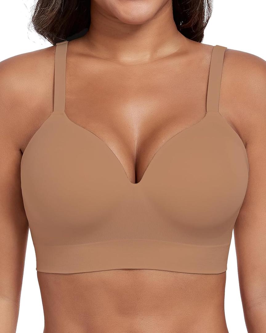 Ubras Support Lift Wireless Bra Plus Size Shaping Bra for Big Breast Seamless Bra No Underwire (Beige, XL)