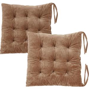 2 Pack Square Seat Cushion Chair Pads for Kitchen Dining Chairs, Soft Comfort Velvet Chair Mat Pillow Cushions with Ties for Office Desk Living Room Tatami 15.5", Khaki