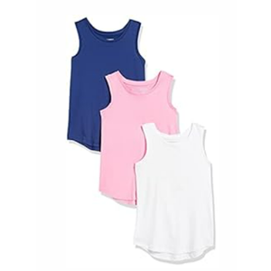 Amazon Essentials Girls' Tank Top, Pack of 3, Blue/ Pink/ Bright White, Medium
