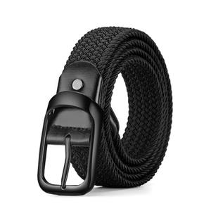 MACBORO Mens Belts Stretchable Big and Tall Belts for Men Elastic Stretch Belt Black Golf Braided Fat Guy No Hole Belt, Size: L-Size 39 (Length 45"/115cm）