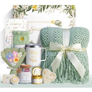 Gift Baskets for Women, 11 PCS Unique Birthday Gifts for Women, Self Care Gift Baskets, Thank You, Get Well, Sympathy Inspirational Friendship Gifts for Mom, Grandma, Sister,Friends (Sage Green)