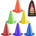 GHB Soccer Cones 7" 9" of 12 24 Pack Disc Soccer Sport Cones Training Field Marker Agility Cones for Basketball, Coaching, Practice Equipment Includes Drills Guide