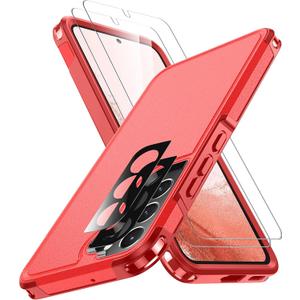 SPIDERCASE Designed for Samsung Galaxy S22 Case,[10 FT Military Grade Drop Protection],2 Pack [Tempered Glass Screen Protector+Camera Lens Protector] Heavy Duty Shockproof Case,Red