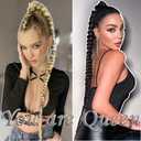 Long Braided Ponytail Extension for Black Women Soft Synthetic Hair Piece with Hair Tie Straight Wrap Around Ponytail Braided Hair Extensions pre Stretched 24 Inch 2 Packs 120 Gram (stripe skunk)