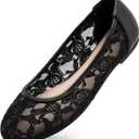 Greatonu Women's Ballet Flats Round Toe Slip on Lace ballerina Flat Comfortable Wedding Casual Dressy Floral Flats Shoes (8, Black)