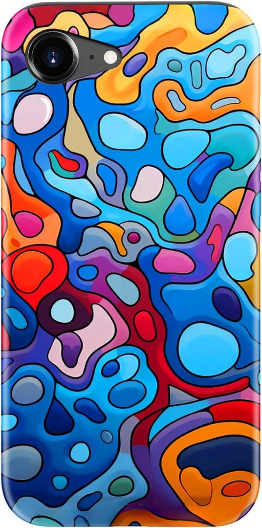 for iPhone 16e Case - Wireless Charging Compatible - Dual-Layer Hard Shell + Silicone Cover - Shockproof Protective Phone Case with Stylish Designs for Women - Colorful Abstractions