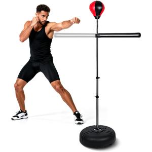 INNOLIFE Freestanding Punching Bag,Adjustable Height Home Boxing Training Equipment for Adults,Durable Boxing Bar & Stand with Stable Base for Fitness Workouts, Red, 5ft