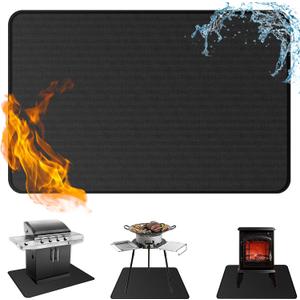 Anze Under Grill Mat for Outdoor Grill, 24 x 42 Inch Anti-Slip BBQ Floor Mats, Easy to Clean Reusable Double-Sided Fireproof Grill Pad, Oil-Proof Waterproof Protector for Indoor Fireplace Pit Mat (Black)