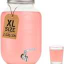 2 Gallon Extra Large Iced Beverage Dispenser – Glass Mason Jar Drink & Beverage Container with Metal Spigot and Lid