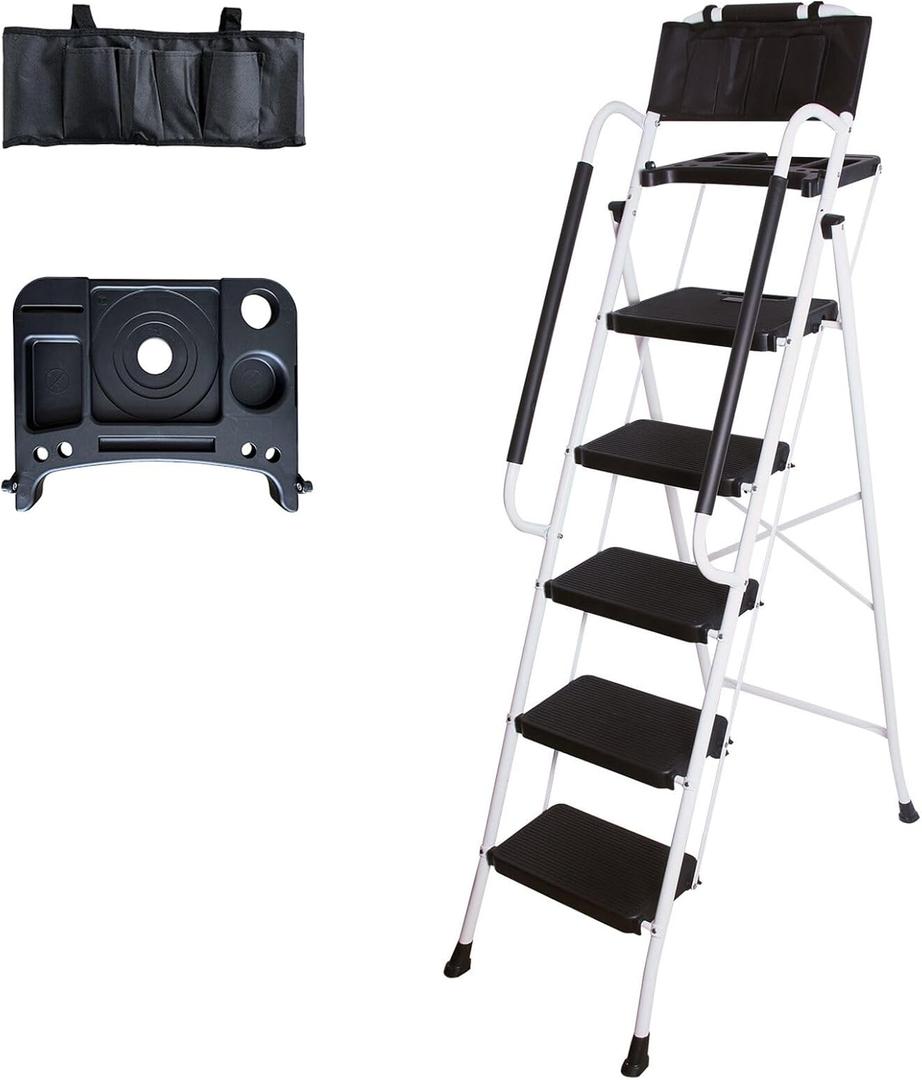 LEADALLWAY 5 Step Ladder with Handrails (Include Tool Tray+Bag) 330lbs Capacity