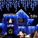 QITONG Blue Icicle Christmas Lights, 33ft 400 LED Icicle Light for Outside Plug in with 8 Modes, Clear Wire Connectable String Light Indoor Plug in
