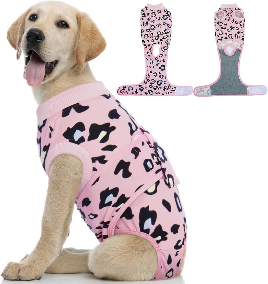 Kuoser Dog Recovery Suit for Dogs After Surgery,Professional Surgical Onesie for Female Male Dogs Spay Neuter,Soft Dog Surgery Suit Bodysuit for Abdominal Wounds Skin Disease,Pink Leopard M (Medium (Back: 13.4" - 16.1"; Weight: 14 - 25LB))