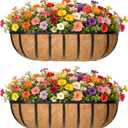 24 Inch Railing Planter Window Box Deck Balcony Rail Planter with Coco Liner Metal Wall-Mounted Coconut Liner Planter Basket English Horse Trough Planters for Outdoor Balcony Porch Fence (2 Pack)
