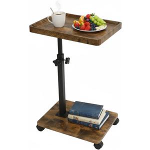 Gets Small Side Table Adjustable Height, 360Swivel C Shaped End Table with Lockable Wheels, Bedside Table for Living Room Bedroom, TV Tray Table That Slides Under Couch, Nightstand for Small Spaces (15.8" X 11.8" X 31.5", D-vintage Wood)