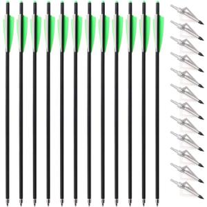 TOPARCHERY 12pcs 20inch Carbon Crossbow Arrows Crossbow Bolts with 4inch Vanes and 12pcs 3 Blades Archery Broadheads 100 Grain Screw-in Arrow Heads Arrow Tips