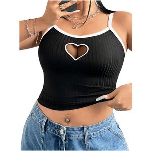 SOLY HUX Women's Plus Size Goth Cami Crop Tops Contrast Mesh Spaghetti Strap Summer Top, X-Large Plus, Black
