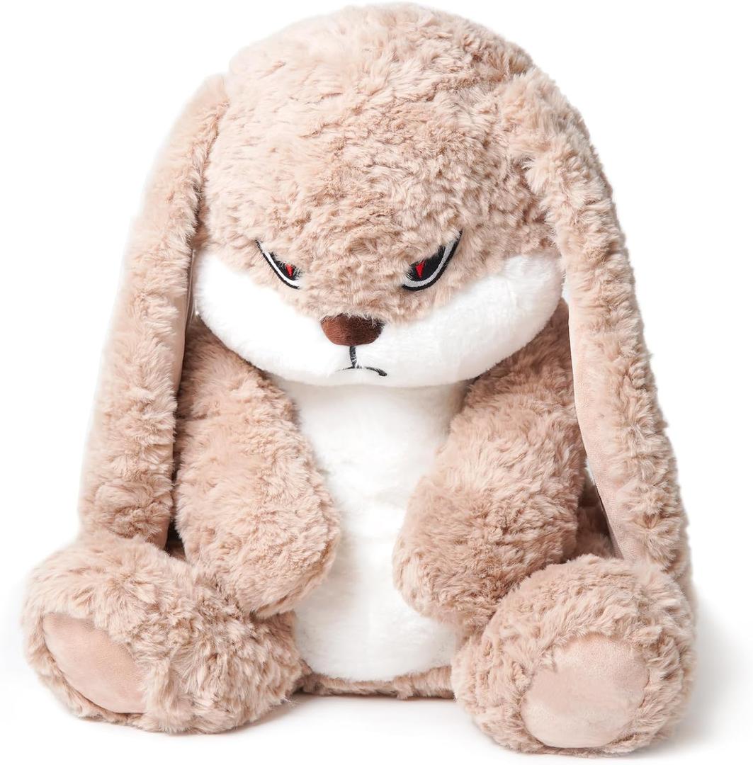 ZEIO Grumpy Bunny Stuffed Animal, 19.6" Plush Rabbit Stuffed Animals with Floppy Ears, Cuddly Soft Plush Toys Huggable, Perfect for a Gift (Brown)