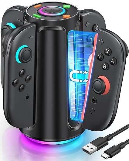 Upgraded Switch 2 Charging Dock for Nintendo Switch 2 Joycons, 4in1 Magnectic Controller Fast Charging Station with Adjustable RGB Lights, Legacy Systems for Sega Saturn Accessories, M
