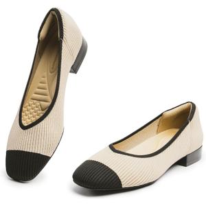 Women's Flats with Arch Support, Square Toe Ballet Flats, Comfortable Slip On Knit Dress Shoe, Anti-Loose Shoe Band Included 6-11 (8.5, Nude&black)