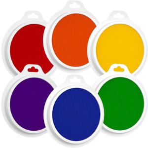 Zeustbonwe 6 Pcs 7-inch Large Washable Ink pad,Rainbow Stamp pad, Suitable for Hand and Foot Print Art,Children's Art Creation, and Scrapbooking,Paper Crafts,Leave a Mark on the Baby's Growth