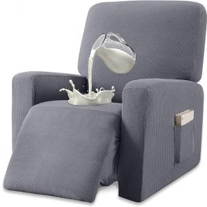 Granbest Premium Water Repellent Recliner Chair Cover High Stretch Jacquard Fabric Recliner Slipcover with Pockets (Recliner, Light Gray)