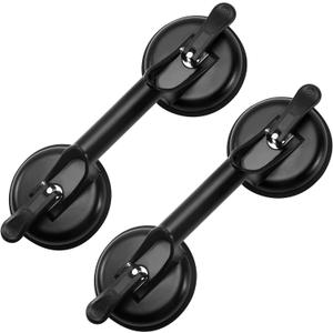 Glass Suction Cups Heavy Duty Aluminum Handle Glass Holder Hooks to Lift Large Glass/Moving Glass/Pad for Lifting/Dent Fixer(2 Pack) (Black)