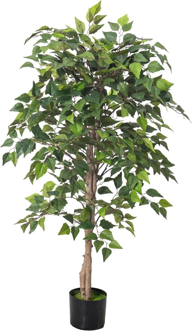 4Ft Artificial Birch Tree, Green Siberian Birch Tree for Indoor, Fake Potted Ficus Tree with Silk Leaves for Home Office Living Room Decor (11in)
