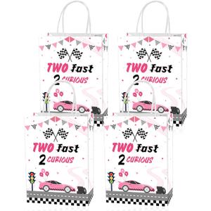 Roselush 16 Pcs Two Fast 2 Curious 2nd Birthday Goodie Bag,Pink Race Car 2nd Birthday Gift Snacks Treat Candy Party Favors Bags for Girls Second Bday Party Decorations Supplies