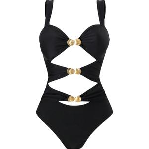 WDIRARA Women's Cut Out One Piece Swimsuit Ruched Bathing Suit Sexy Swimwear (Large, Black)