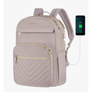 VANKEAN 15.6 Inch Laptop Backpack for Women Work Bag Fashion with USB Port, Waterproof Stylish Travel Bags Casual Daypacks for College, Business, Light Dusty Pink