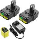 Powilling Upgraded 3.5Ah 2Packs P102 Replacement for Ryobi 18V Battery and P119 Charger Combo, 18 Volt Lithium ion Batteries for Ryobi One 18V Cordless Tools P108 P107 P105 P104 P103 P102