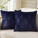 decorUhome Summer Throw Pillow Covers 20x20 Inch Set of 2, Soft Plush Faux Wool Navy Blue Solid Couch Pillow Covers, Accent Farmhouse Neutral Square Pillow Cases for Sofa Bed Living Room