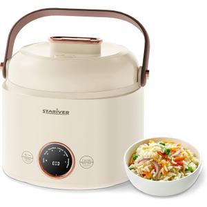 Stariver Small Rice Cooker, 2 Cups Uncooked Mini Portable Rice Cooker with Handle, Non-Stick Ramen Cooker, Rice Maker with Keep Warm & Delay Start Function, Electric Pot, 1L (Yellow)