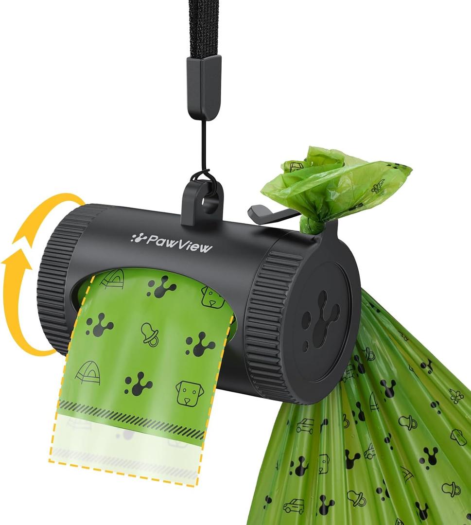 Dog Poop Bag Holder  Retractable Dispenser with Waste Bag Hook, Tracks Poop via App to Support Health, Included 1 Dog Bag Holder & 15 Leakproof Bags (Black)