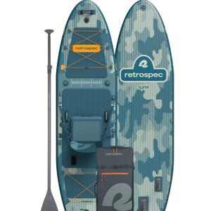 Retrospec June Inflatable Fishing Paddle Board 11’6” with Removable Seat – Puncture-Resistant Paddle Board for Fishing with Rod Holders, Non-Slip Deck Pad & Accessories