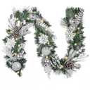 Valery Madelyn 6 feet Pre-Lit Christmas Garland with Lights for Mantle, Lighted Battery Operated Xmas Garland with Silver White Balls Snowflake for Front Door Fireplace Table Centerpiece Outdoor Decor