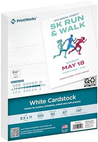 PrintWorks White Cardstock 8.5" x 11" - 67 lb/147 gsm Vellum Bristol - 100 Sheets - Made in the USA - SFI® Certified - 92 Bright - Card Stock Printer Paper for School, Craft, & Office Use (00540)