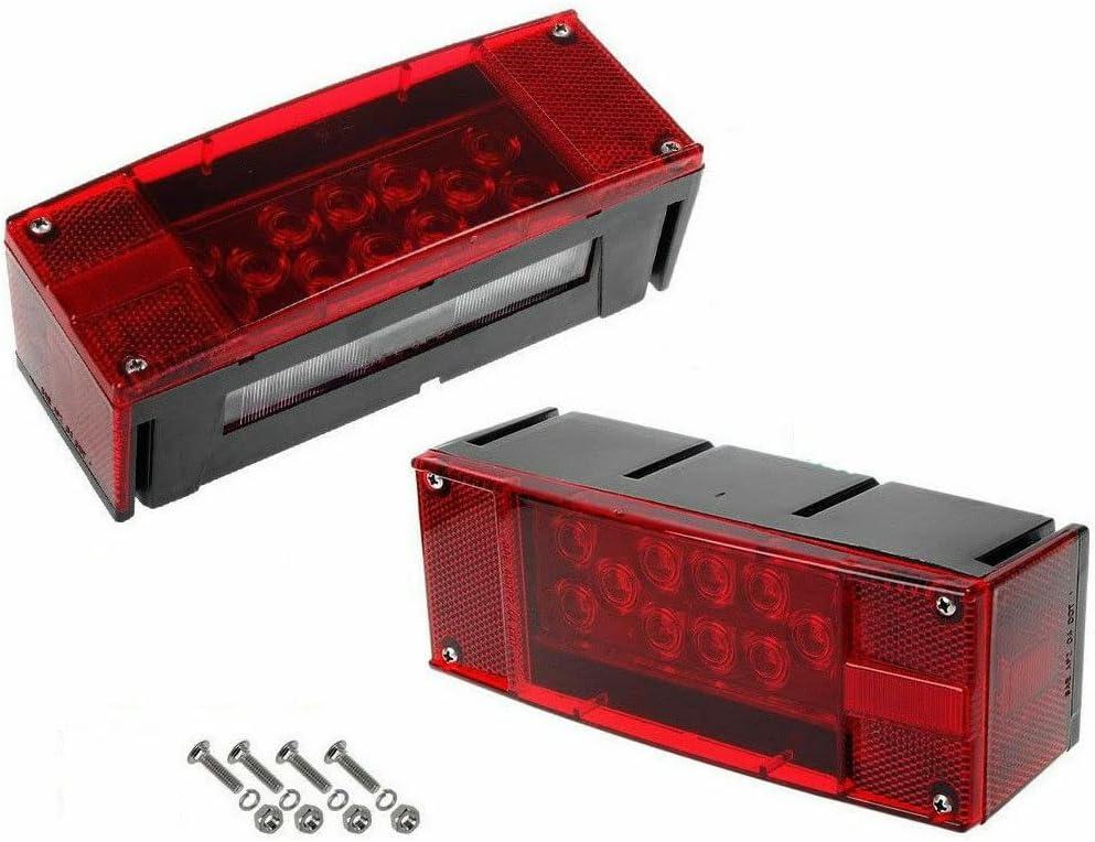 Left+Right/over 12 LED super diodes for each light/AUTO 2PCS 12V LED Submersible Low Profile Rectangular Trailer Lights, Tail Stop Turn Running Lights Kit, Sealed for Boat Truck Marine