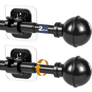 Adhesive Curtain Rod No Drilling for Windows 27 to 56",Renter Friendly No Drill Adjustable Rod, 5/8 Inch Diameter Easy Install Non Screw Screwless Apartment Rods with Stick on Bracket Holder 2-Pack