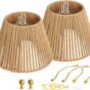 Rattan Lamp Shades Set of 2, Floor Lamps with Lamp Harps Lamp Shade Holder, Fabric Drum Shade with PVC Lining, Spider Fitter for Table Lamps,Floor Lamps, 5.5x8.7x6.6 Inch