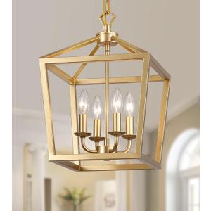 AMZASA Gold Lantern Chandelier Hanging Pendant Light Fixture 4-Lights for Kitchen Island Dining Room Hallway Entryway Foyer UL Listed