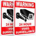 2 PC 24 Hour Video Surveillance Sign, Reflective 7x10 Aluminum Smile You're On Camera Signs Outdoor, Weatherproof Security Camera Warning Signs for Home & Business, UV Protected Rust-Free