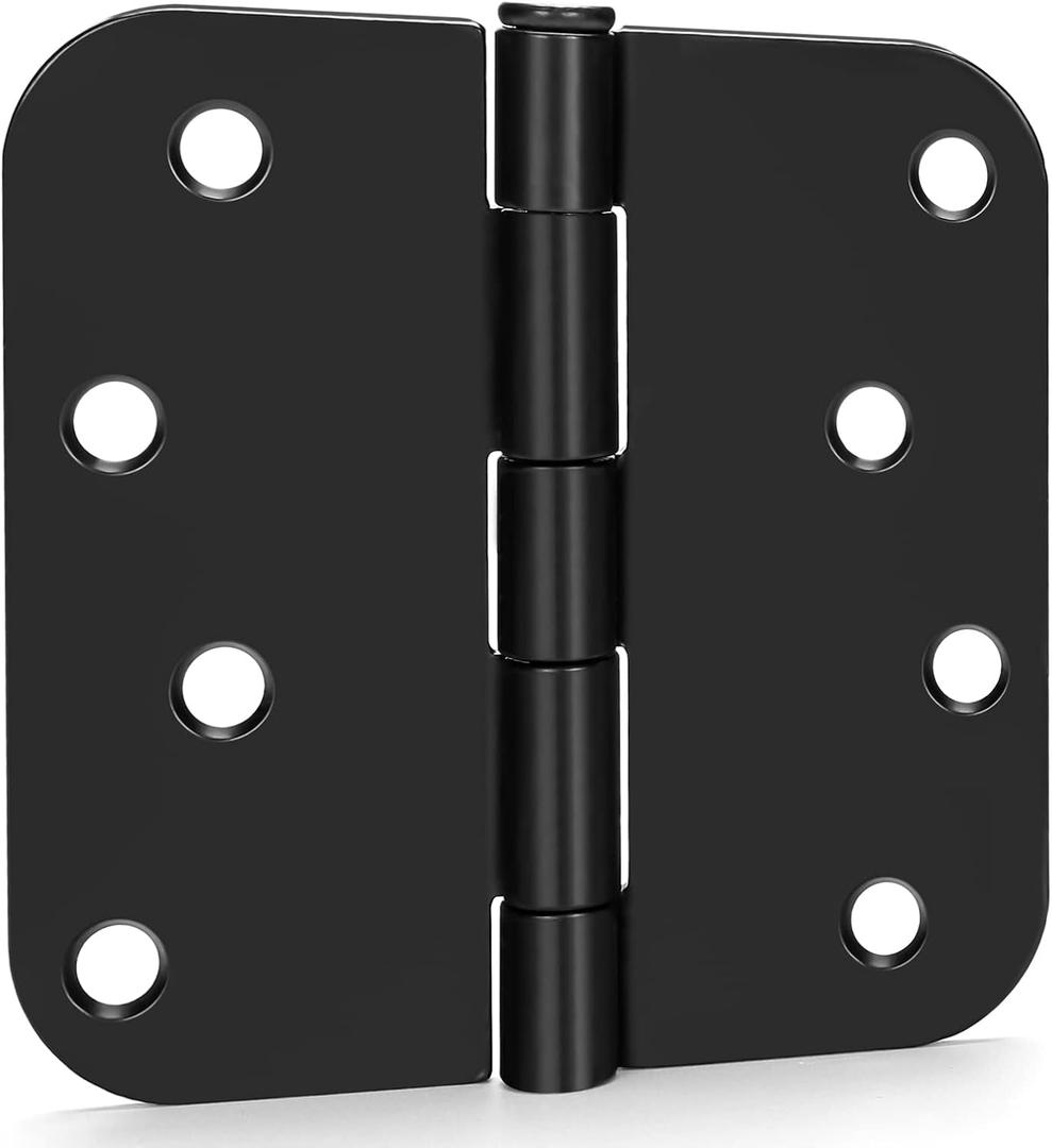 goldenwarm Pack of 3 Matte Black Heavy Duty Iron Door Hinges, 4 Inch x 4 Inch Interior and Exterior Black Door Hinges with 5/8" Radius Corners