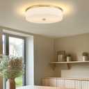 LMS Flush Mount Ceiling Light Fixture, Modern Brushed Gold Bathroom Ceiling Light with Drum Milky White Acrylic Shade, Kitchen, Living Room, LMS-192