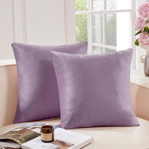 Deconovo Velvet Throw Pillow Covers Purple 18x18 in, Set of 2, Decorative Silky Square Cushion Cases Home Decor Sofa, Couch, Bedroom, Living Room, Lilac